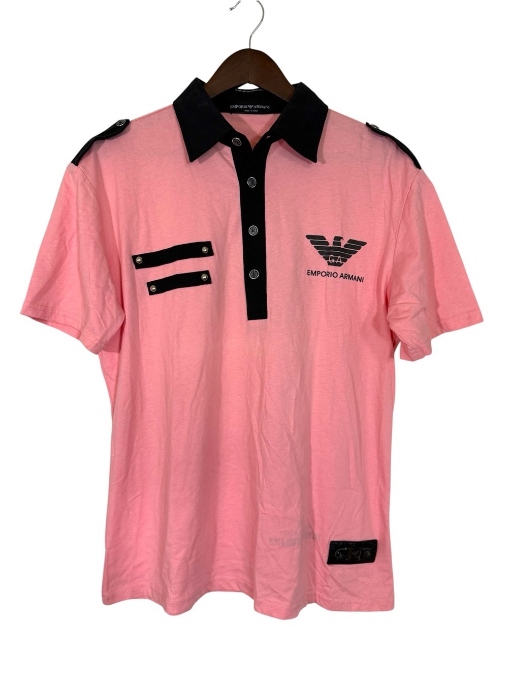 Emporio Armani Pink Polo Shirt Black Trim Logo Short Sleeve Casual Tee